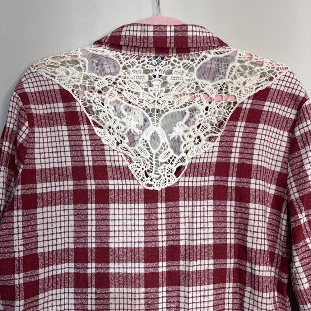 Lori + Mari Red Plaid Lace Yoke Shirt Cowgirl Western Button Down NWT L - Picture 5 of 14